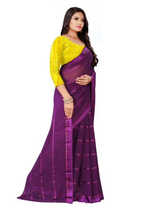 Women's Georgette Silk Saree(Wine ,5-6Mtrs) - Image 3