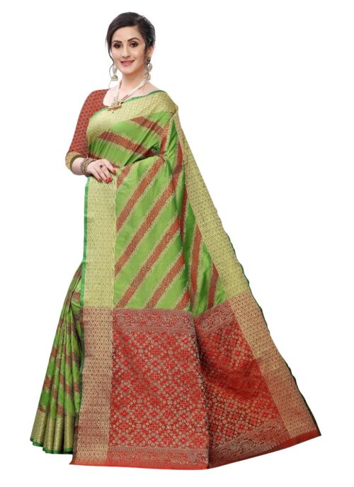 Women's Jacquard Woven Saree(Parrot Green ,5-6Mtrs) - Image 4