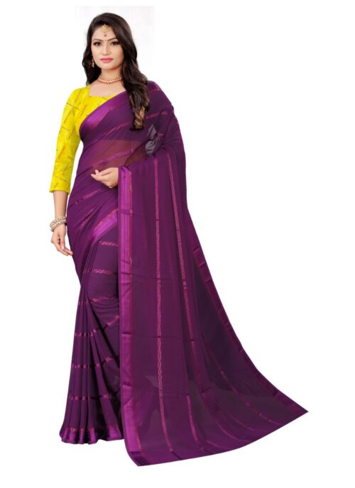 Women’s Georgette Silk Saree(Wine ,5-6Mtrs)