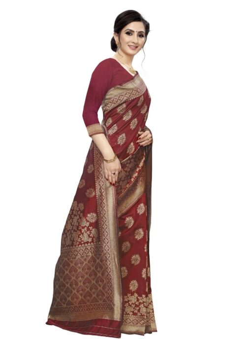 Women's Jacquard Saree (Maroon ,5-6Mtrs) - Image 3