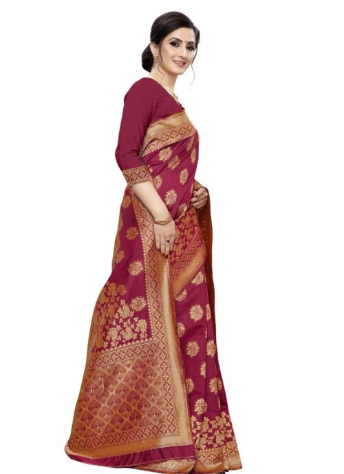 Women's Jacquard Saree (Magenta ,5-6Mtrs) - Image 3