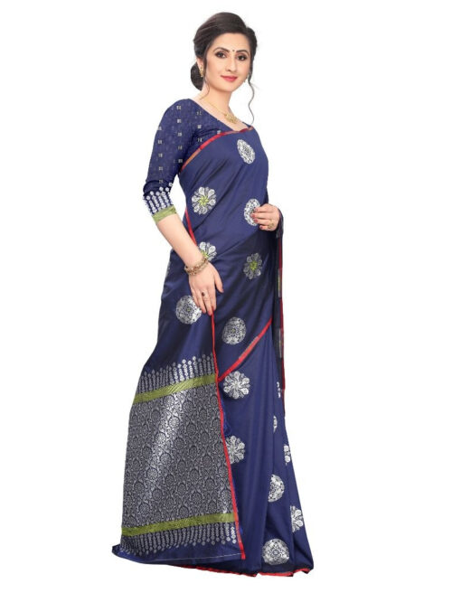 Women's Jacquard Saree (Navy Blue ,5-6Mtrs) - Image 3