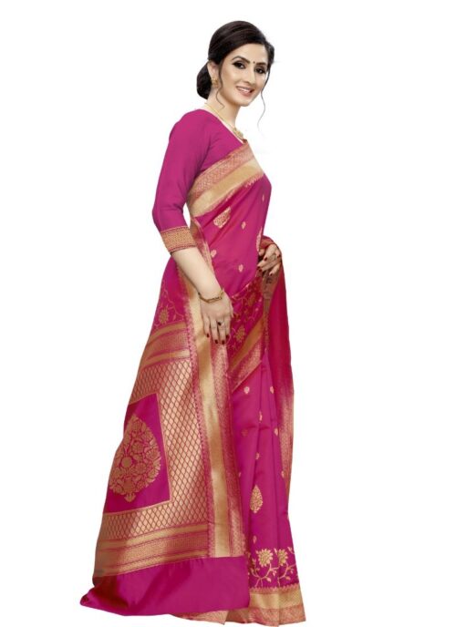 Women's Jacquard Saree (Rani ,5-6Mtrs) - Image 3