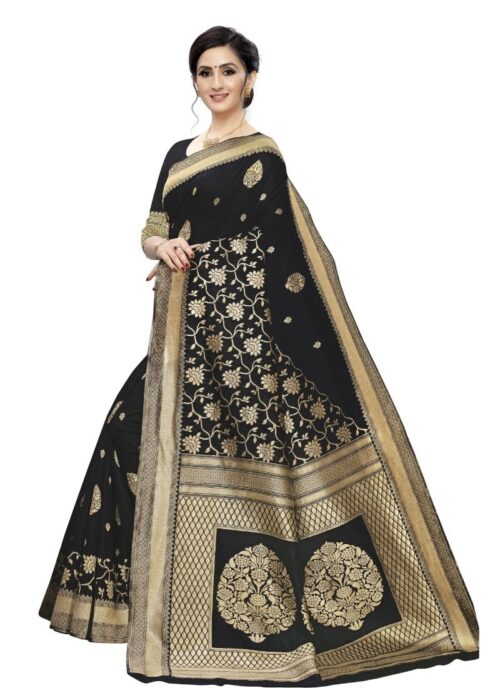 Women's Jacquard Saree (Black ,5-6Mtrs) - Image 4