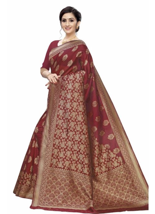 Women's Jacquard Saree (Maroon ,5-6Mtrs) - Image 4