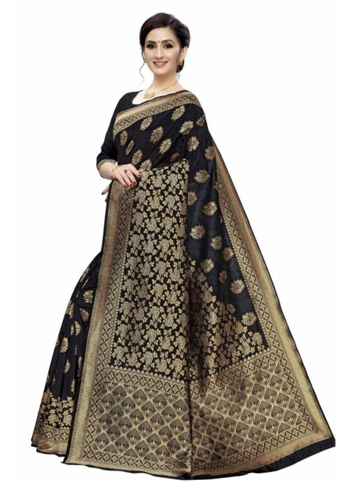 Women's Jacquard Saree (Black ,5-6Mtrs) - Image 4