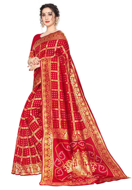 Women's Jacquard Saree (Red ,5-6Mtrs) - Image 3