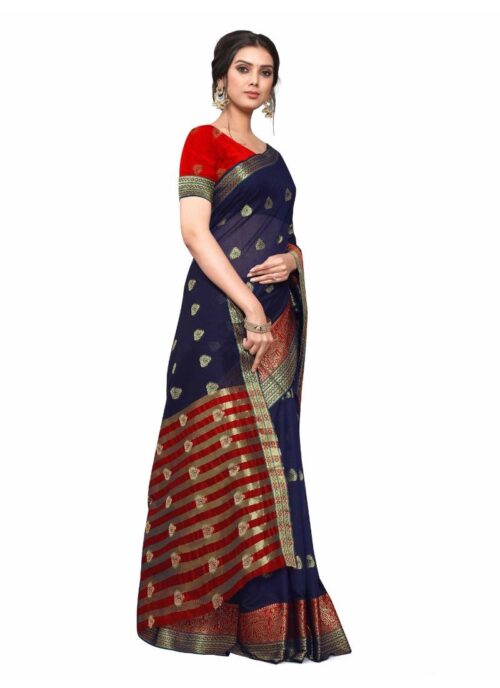 Women's Cotton_Silk Saree (Navy Blue ,5-6Mtrs) - Image 4