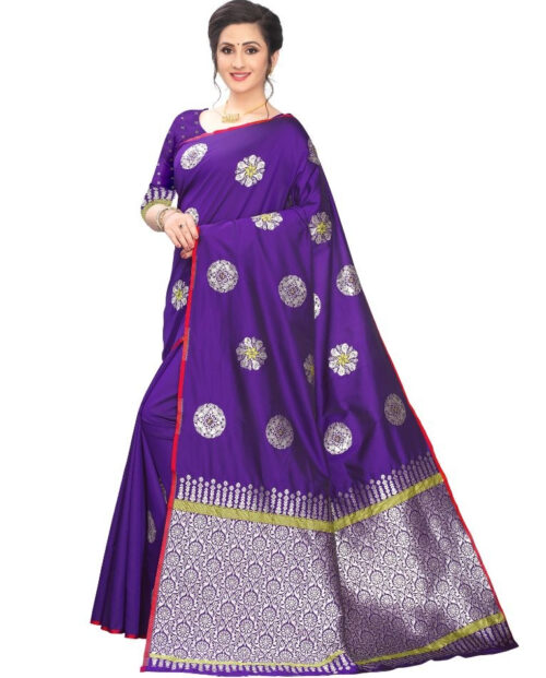 Women's Jacquard Saree (Purple ,5-6Mtrs) - Image 4