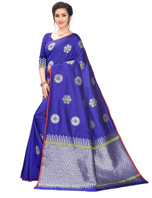 Women's Jacquard Saree (Blue ,5-6Mtrs) - Image 4