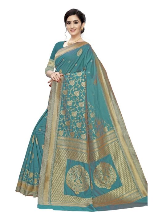 Women's Jacquard Saree (Rama ,5-6Mtrs) - Image 4