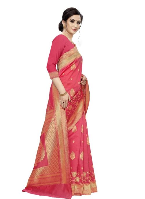 Women's Jacquard Saree (Pink ,5-6Mtrs) - Image 3