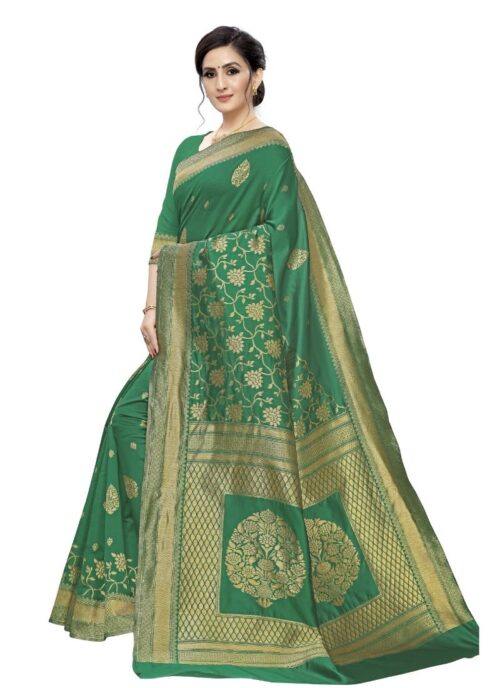 Women's Jacquard Saree (Green ,5-6Mtrs) - Image 4