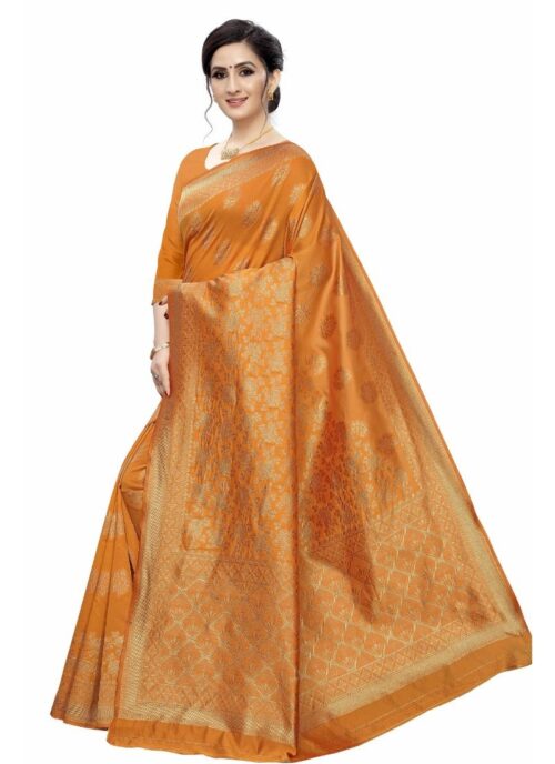 Women's Jacquard Saree (Orange ,5-6Mtrs) - Image 4