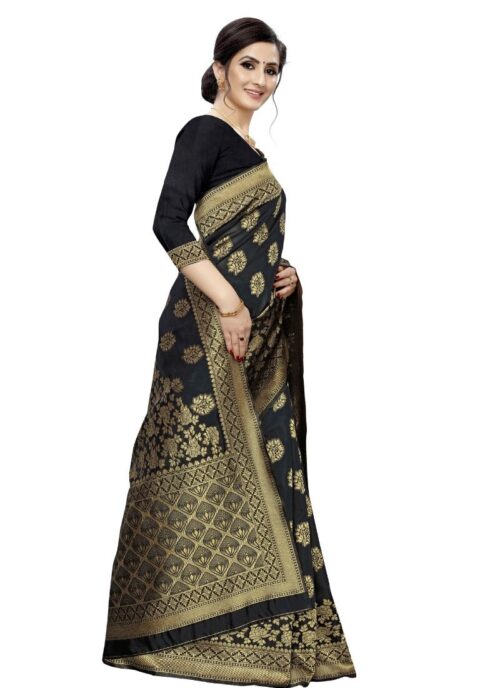 Women's Jacquard Saree (Black ,5-6Mtrs) - Image 3