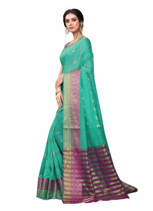 Women's Cotton_Silk Saree (Sea Green ,5-6Mtrs) - Image 4