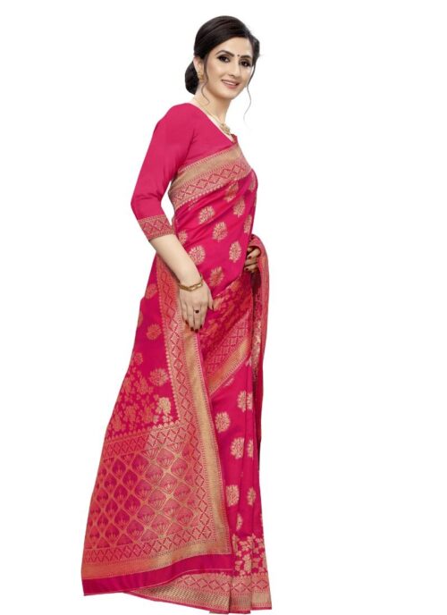 Women's Jacquard Saree (Pink ,5-6Mtrs) - Image 4