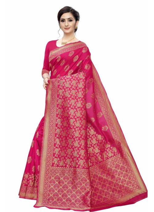 Women's Jacquard Saree (Pink ,5-6Mtrs) - Image 3