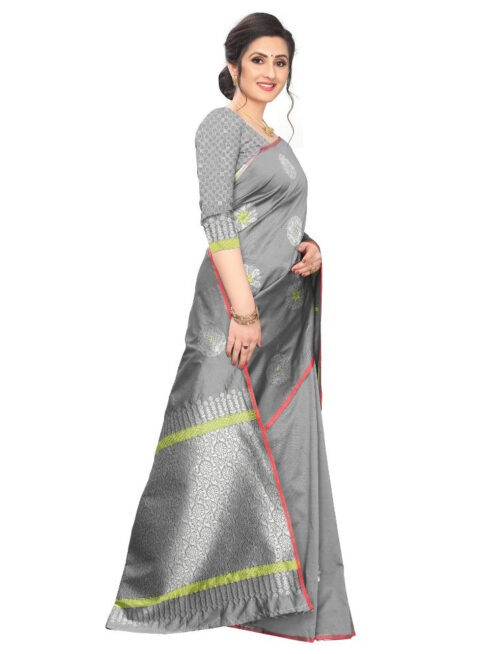 Women's Jacquard Saree (Greay ,5-6Mtrs) - Image 3