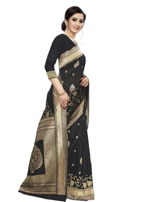 Women's Jacquard Saree (Black ,5-6Mtrs) - Image 3