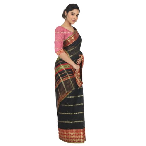 Women's Cotton Silk Saree With Blouse (Black, 5-6 Mtrs) - Image 3