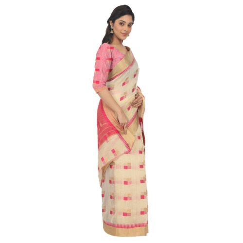 Women's Cotton Silk Saree With Blouse (Light Yellow, 5-6 Mtrs) - Image 3