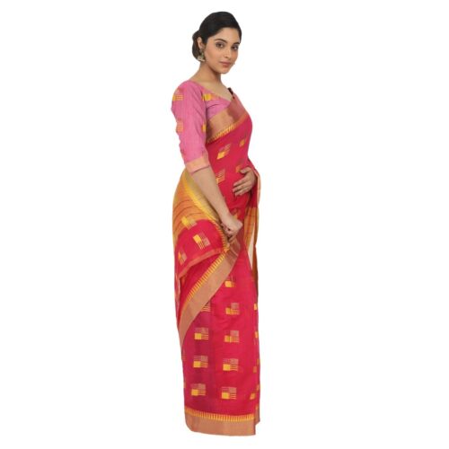 Women's Cotton Silk Saree With Blouse (Red, 5-6 Mtrs) - Image 3