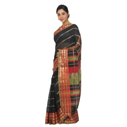 Women's Cotton Silk Saree With Blouse (Black, 5-6 Mtrs) - Image 4