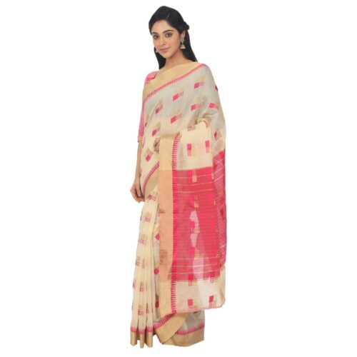 Women's Cotton Silk Saree With Blouse (Light Yellow, 5-6 Mtrs) - Image 4