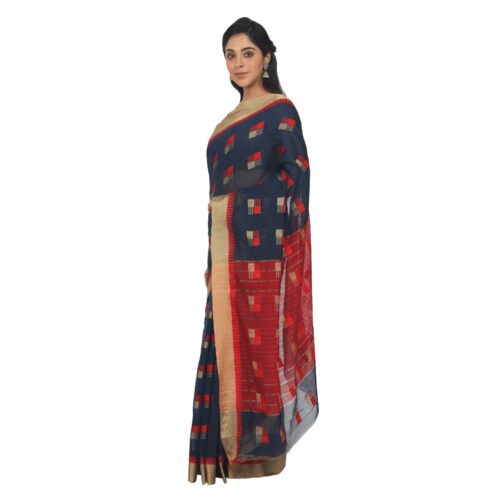 Women's Cotton Silk Saree With Blouse (Black, 5-6 Mtrs) - Image 3