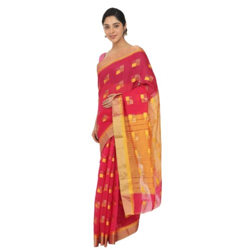 Women's Cotton Silk Saree With Blouse (Red, 5-6 Mtrs) - Image 4