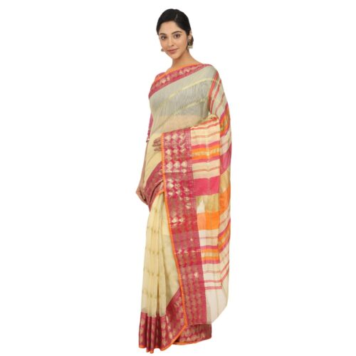 Women's Cotton Silk Saree With Blouse (Light Yellow, 5-6 Mtrs) - Image 4