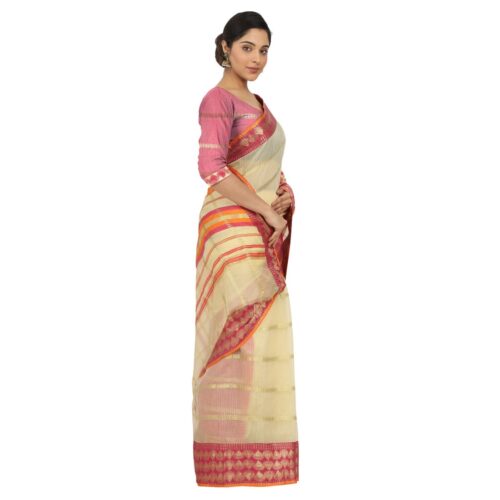 Women's Cotton Silk Saree With Blouse (Light Yellow, 5-6 Mtrs) - Image 3