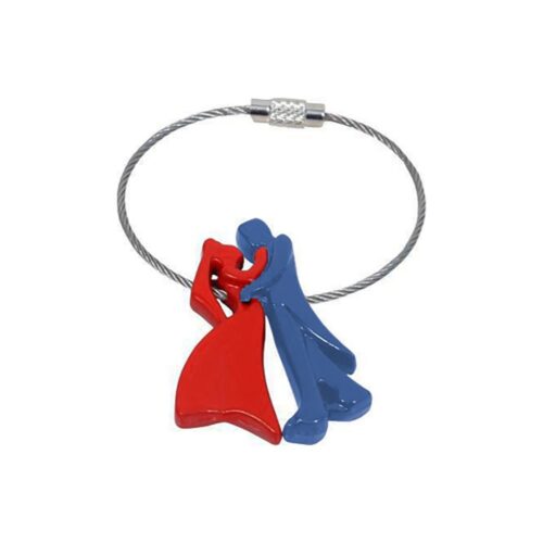 Dancing Prince and Princess Couple Plastic Keychain-Red and Blue (Color: Assorted)