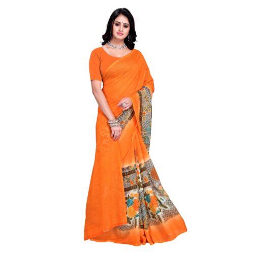 Women's Faux Georgette Saree With Blouse (Orange, 5-6Mtrs) - Image 4