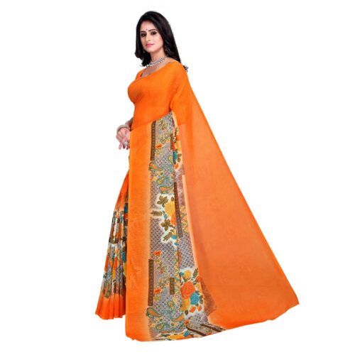 Women's Faux Georgette Saree With Blouse (Orange, 5-6Mtrs) - Image 3