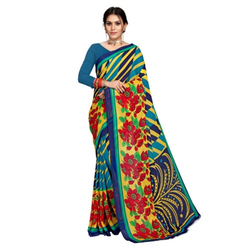 Women’s Faux Georgette Saree With Blouse (Multicolor, 5-6Mtrs)