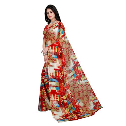 Women's Faux Georgette Saree With Blouse (Red, 5-6Mtrs) - Image 5