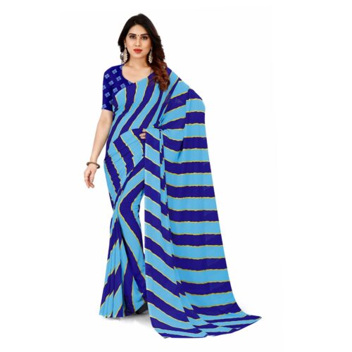 Women’s Faux Georgette Saree With Blouse (Blue, 5-6Mtrs)