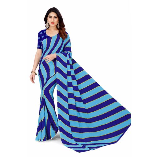 Women's Faux Georgette Saree With Blouse (Blue, 5-6Mtrs) - Image 4