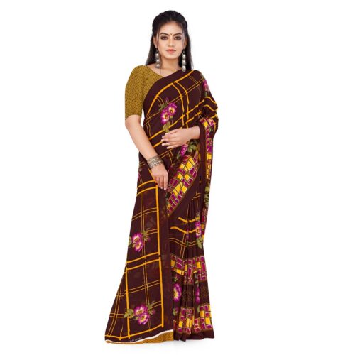 Women's Faux Georgette Saree With Blouse (Yellow, 5-6Mtrs) - Image 5