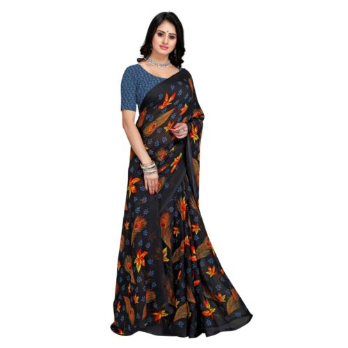 Women's Faux Georgette Saree With Blouse (Brown, 5-6Mtrs) - Image 3