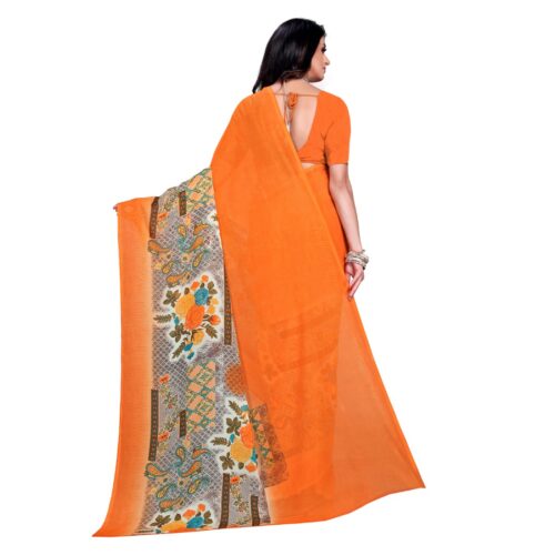 Women's Faux Georgette Saree With Blouse (Orange, 5-6Mtrs) - Image 5