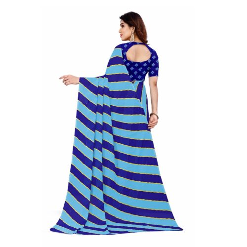 Women's Faux Georgette Saree With Blouse (Blue, 5-6Mtrs) - Image 3