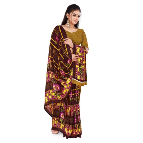 Women's Faux Georgette Saree With Blouse (Yellow, 5-6Mtrs) - Image 3