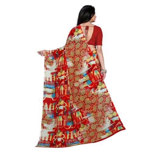 Women's Faux Georgette Saree With Blouse (Red, 5-6Mtrs) - Image 4