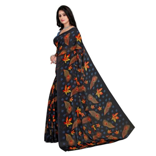 Women's Faux Georgette Saree With Blouse (Brown, 5-6Mtrs) - Image 5