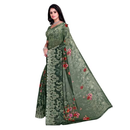 Women's Faux Georgette Saree With Blouse (Green, 5-6Mtrs) - Image 4