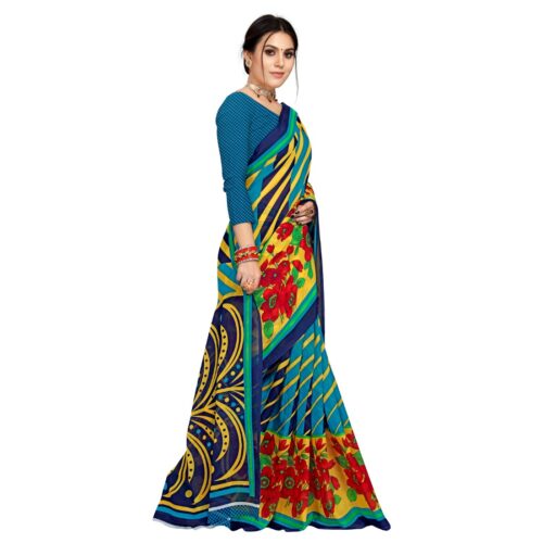 Women's Faux Georgette Saree With Blouse (Multicolor, 5-6Mtrs) - Image 3