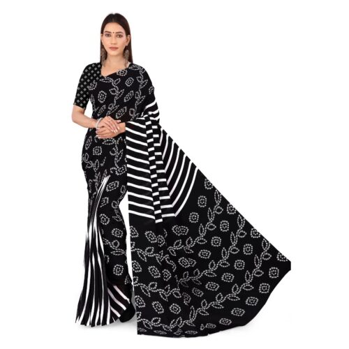 Women's Faux Georgette Saree With Blouse (Black, 5-6Mtrs) - Image 3